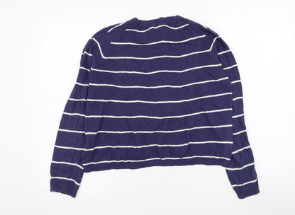 Pepe Jeans Womens Black Round Neck Striped Cotton Pullover Jumper Size S