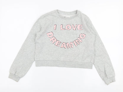 H&M Girls Grey  Cotton Pullover Sweatshirt Size 9-10 Years  Pullover - I love dreaming