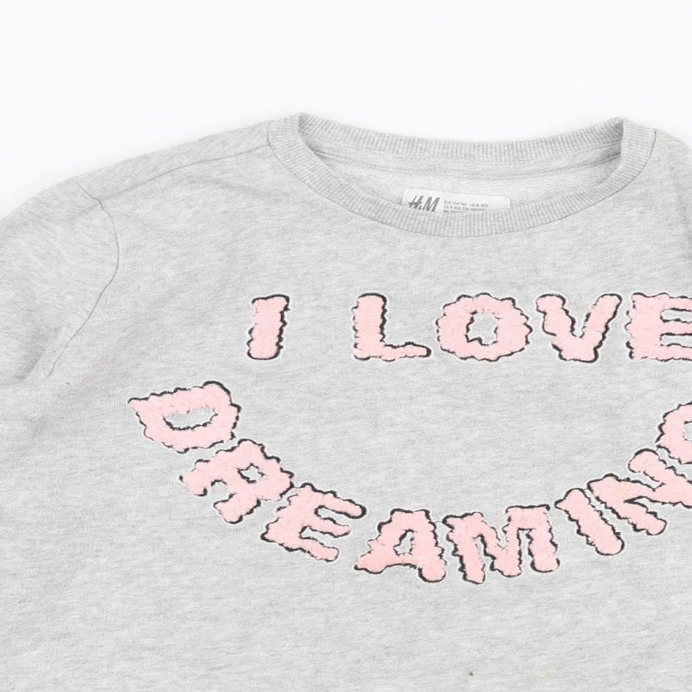 H&M Girls Grey  Cotton Pullover Sweatshirt Size 9-10 Years  Pullover - I love dreaming