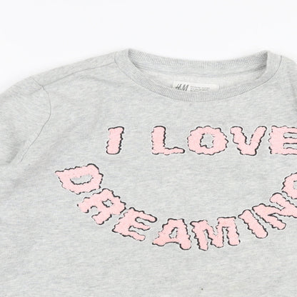 H&M Girls Grey  Cotton Pullover Sweatshirt Size 9-10 Years  Pullover - I love dreaming