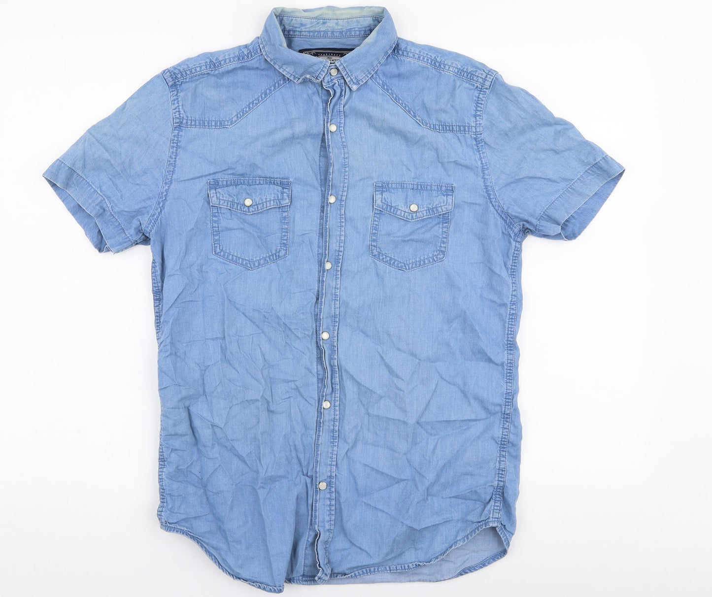 Mens UK Size S Max Blue  Button-Up Short Sleeve Casual Shirt