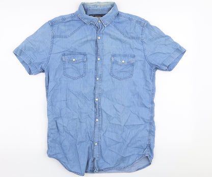 Mens UK Size S Max Blue  Button-Up Short Sleeve Casual Shirt