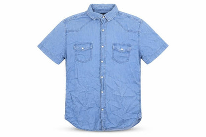 Mens UK Size S Max Blue  Button-Up Short Sleeve Casual Shirt