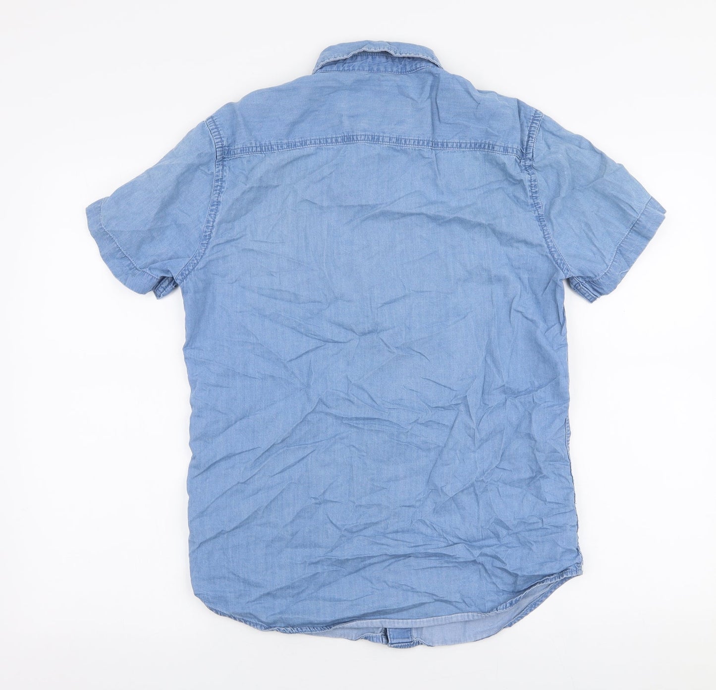 Mens UK Size S Max Blue  Button-Up Short Sleeve Casual Shirt