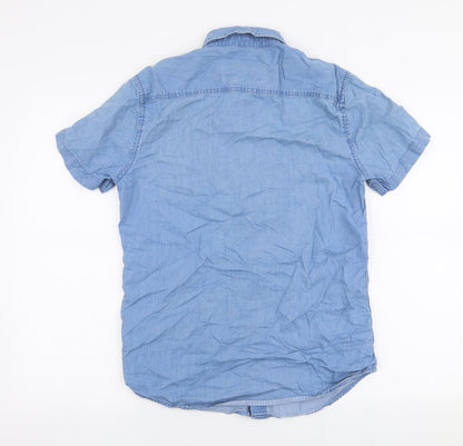 Mens UK Size S Max Blue  Button-Up Short Sleeve Casual Shirt