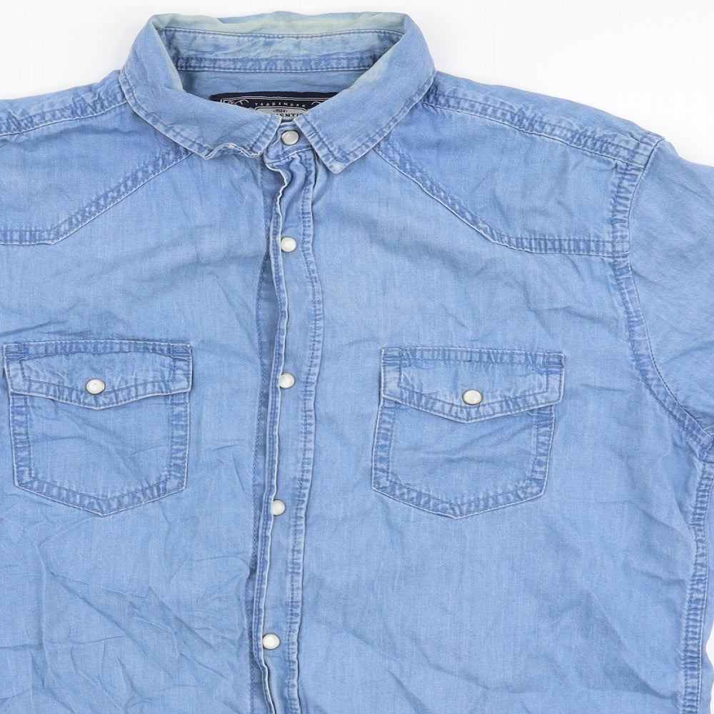 Mens UK Size S Max Blue  Button-Up Short Sleeve Casual Shirt