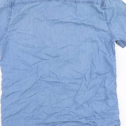 Mens UK Size S Max Blue  Button-Up Short Sleeve Casual Shirt