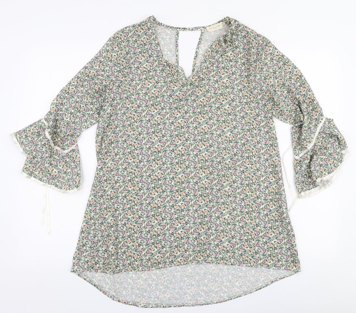 Holly & Joey Womens Multicoloured Floral Polyester Basic Blouse Size M V-Neck