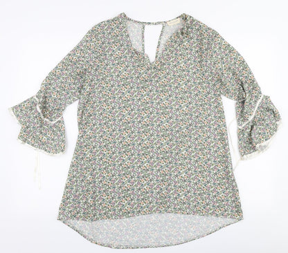 Holly & Joey Womens Multicoloured Floral Polyester Basic Blouse Size M V-Neck