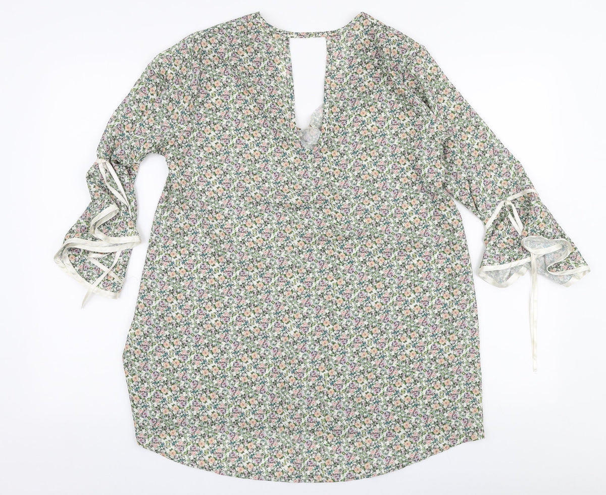Holly & Joey Womens Multicoloured Floral Polyester Basic Blouse Size M V-Neck