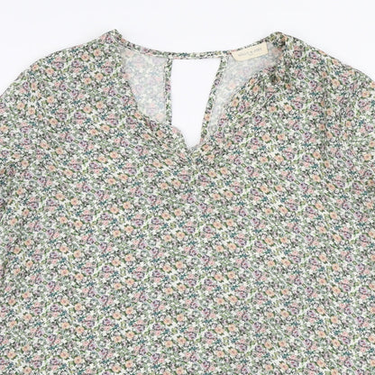 Holly & Joey Womens Multicoloured Floral Polyester Basic Blouse Size M V-Neck