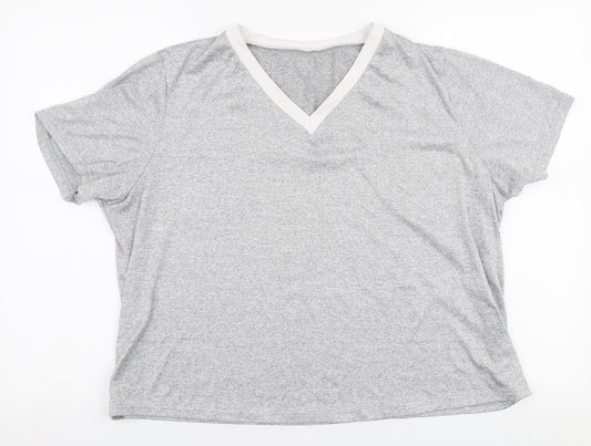 SheIn Womens Grey  Polyester Basic T-Shirt Size XL V-Neck
