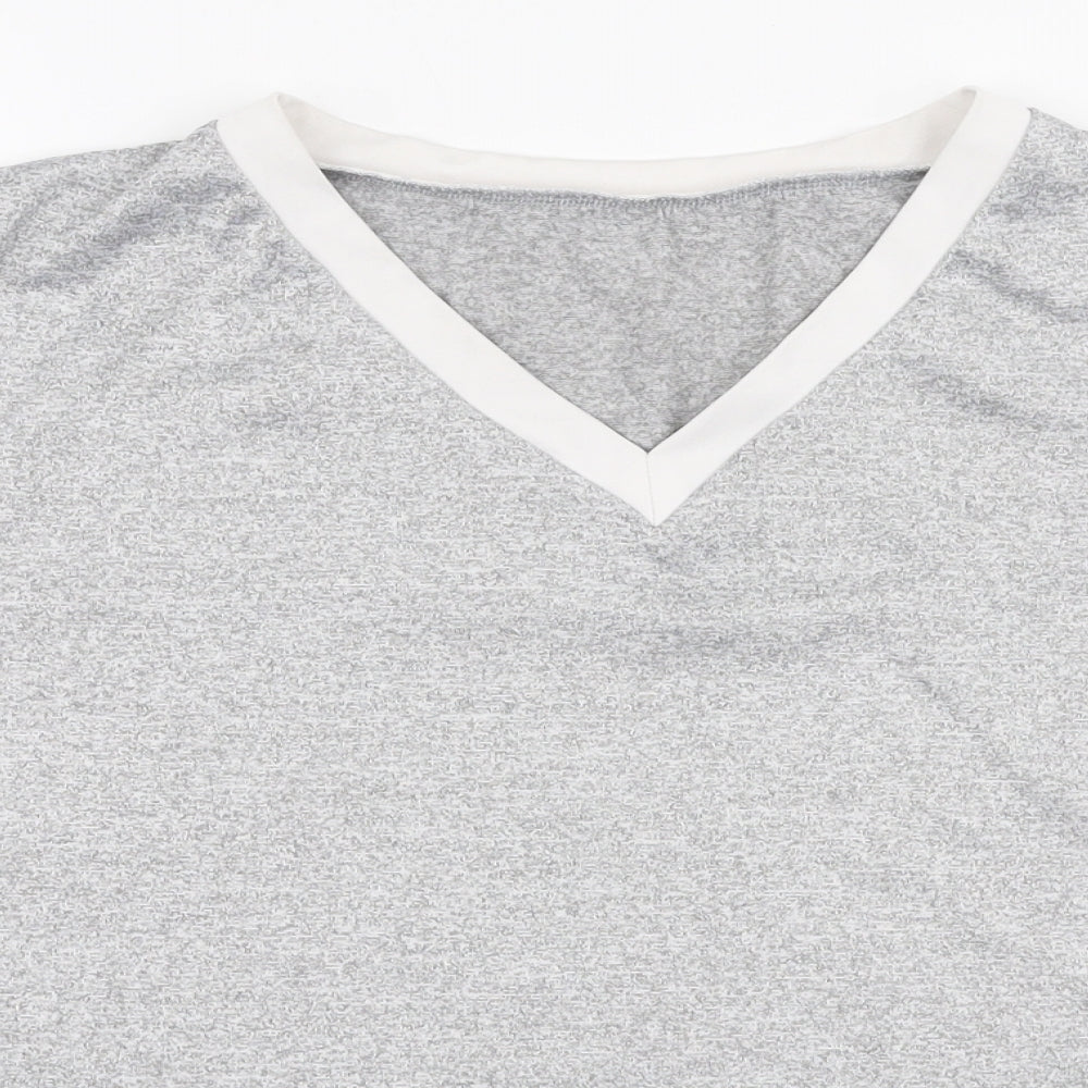 SheIn Womens Grey  Polyester Basic T-Shirt Size XL V-Neck