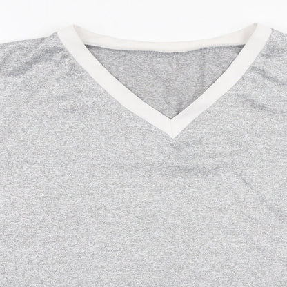 SheIn Womens Grey  Polyester Basic T-Shirt Size XL V-Neck