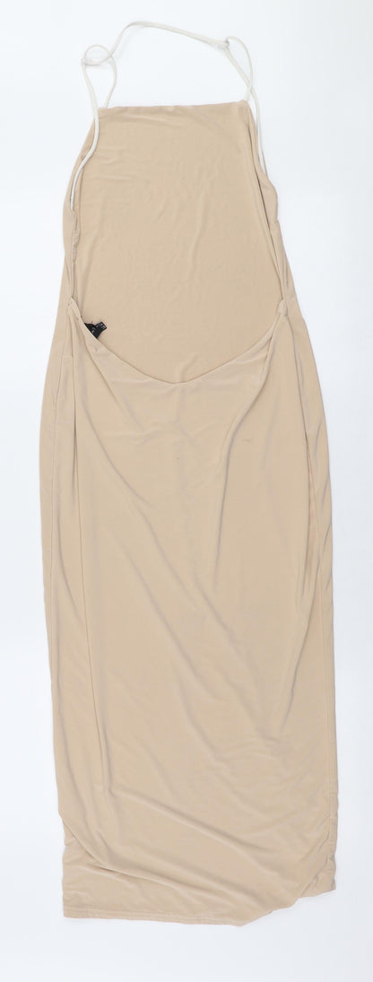 Missguided Womens Beige  Polyester Pencil Dress  Size 14  High Neck Pullover