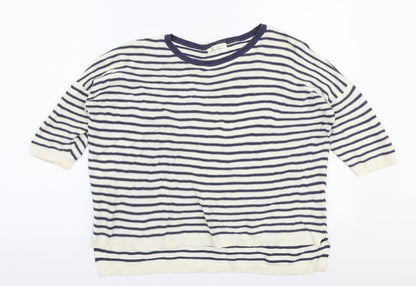 Marie Sixtine Womens White Round Neck Striped Cotton Pullover Jumper Size S
