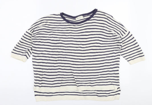 Marie Sixtine Womens White Round Neck Striped Cotton Pullover Jumper Size S