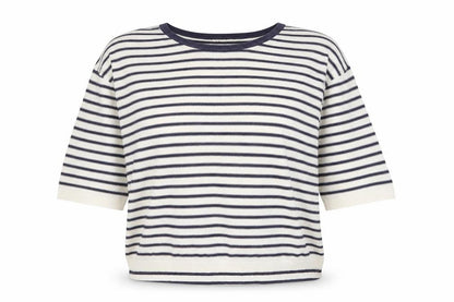 Marie Sixtine Womens White Round Neck Striped Cotton Pullover Jumper Size S
