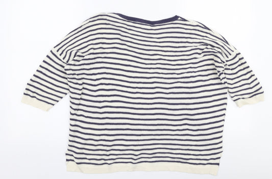 Marie Sixtine Womens White Round Neck Striped Cotton Pullover Jumper Size S