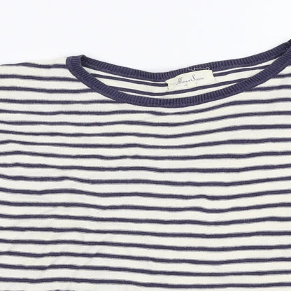 Marie Sixtine Womens White Round Neck Striped Cotton Pullover Jumper Size S