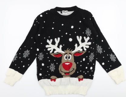 Dolls Mens Multicoloured Round Neck  Acrylic Pullover Jumper Size M   - Christmas Rudolf