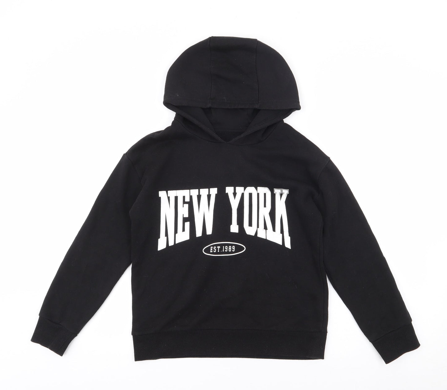 Dunnes Stores Girls Black  Cotton Pullover Hoodie Size 10-11 Years  Pullover