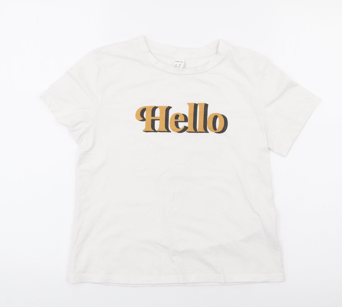 SheIn Girls White  Cotton Pullover T-Shirt Size 12 Years Crew Neck Pullover