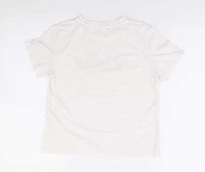 SheIn Girls White  Cotton Pullover T-Shirt Size 12 Years Crew Neck Pullover