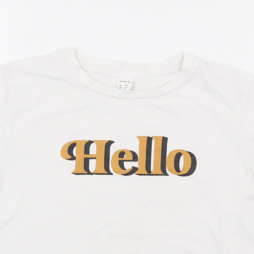 SheIn Girls White  Cotton Pullover T-Shirt Size 12 Years Crew Neck Pullover