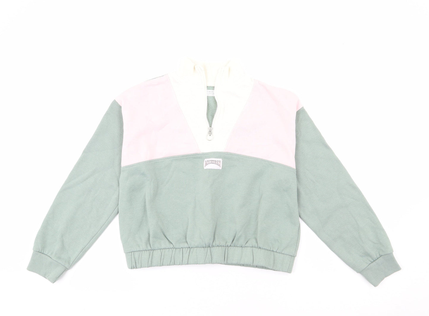 Primark Girls Green Colourblock Cotton Pullover Sweatshirt Size 11-12 Years  Pullover