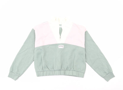 Primark Girls Green Colourblock Cotton Pullover Sweatshirt Size 11-12 Years  Pullover