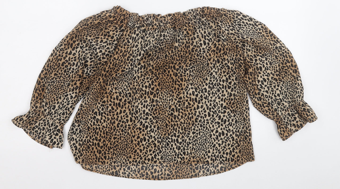 Divided by H&M Womens Brown Animal Print Polyester Basic Polo Size 8 Round Neck