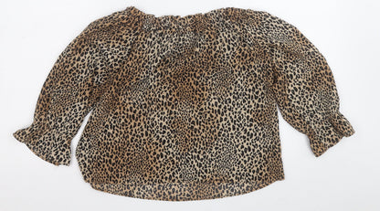 Divided by H&M Womens Brown Animal Print Polyester Basic Polo Size 8 Round Neck