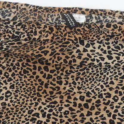 Divided by H&M Womens Brown Animal Print Polyester Basic Polo Size 8 Round Neck
