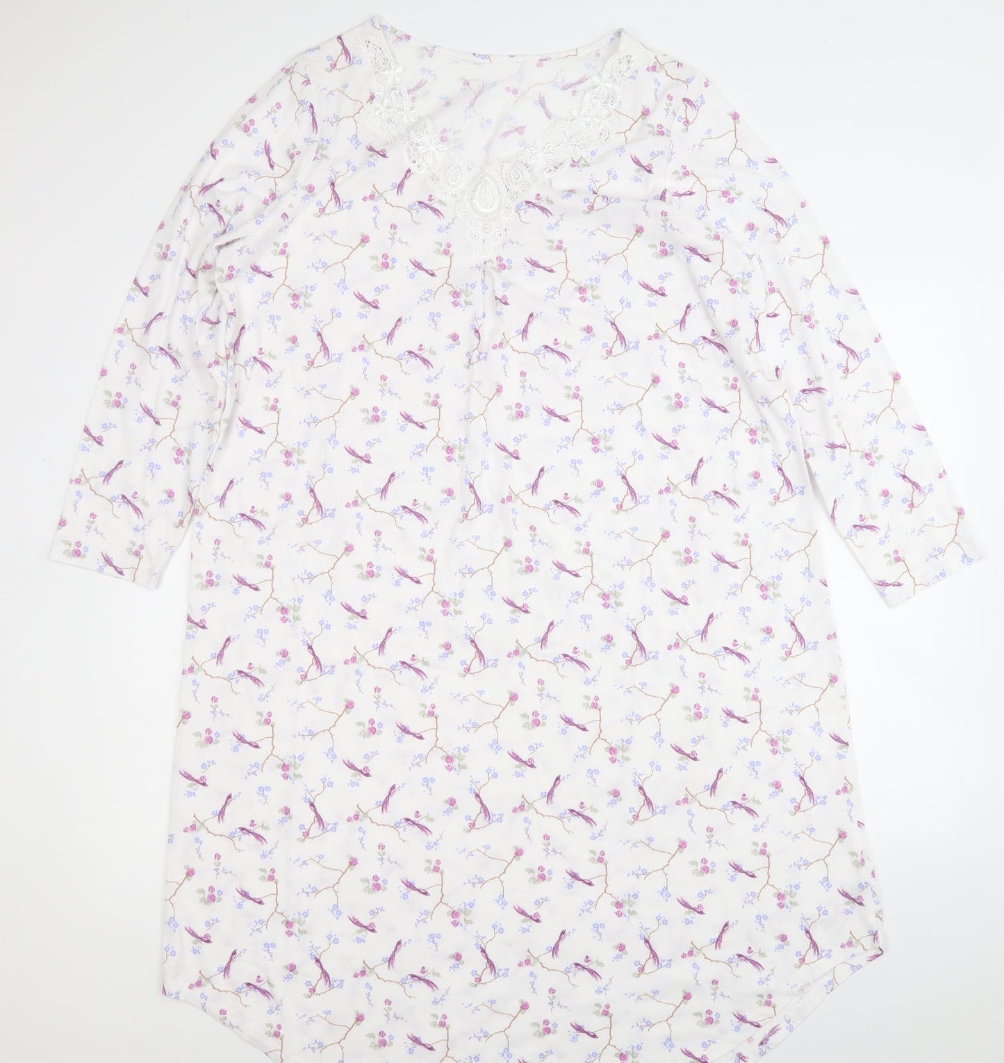 Dunnes Stores Womens White Floral Polyester T-Shirt Dress  Size 12  Round Neck