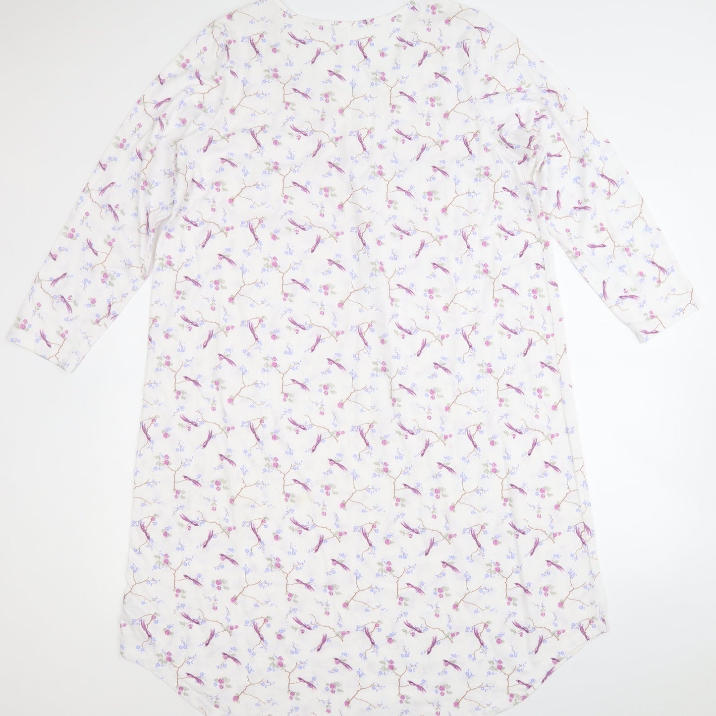 Dunnes Stores Womens White Floral Polyester T-Shirt Dress  Size 12  Round Neck