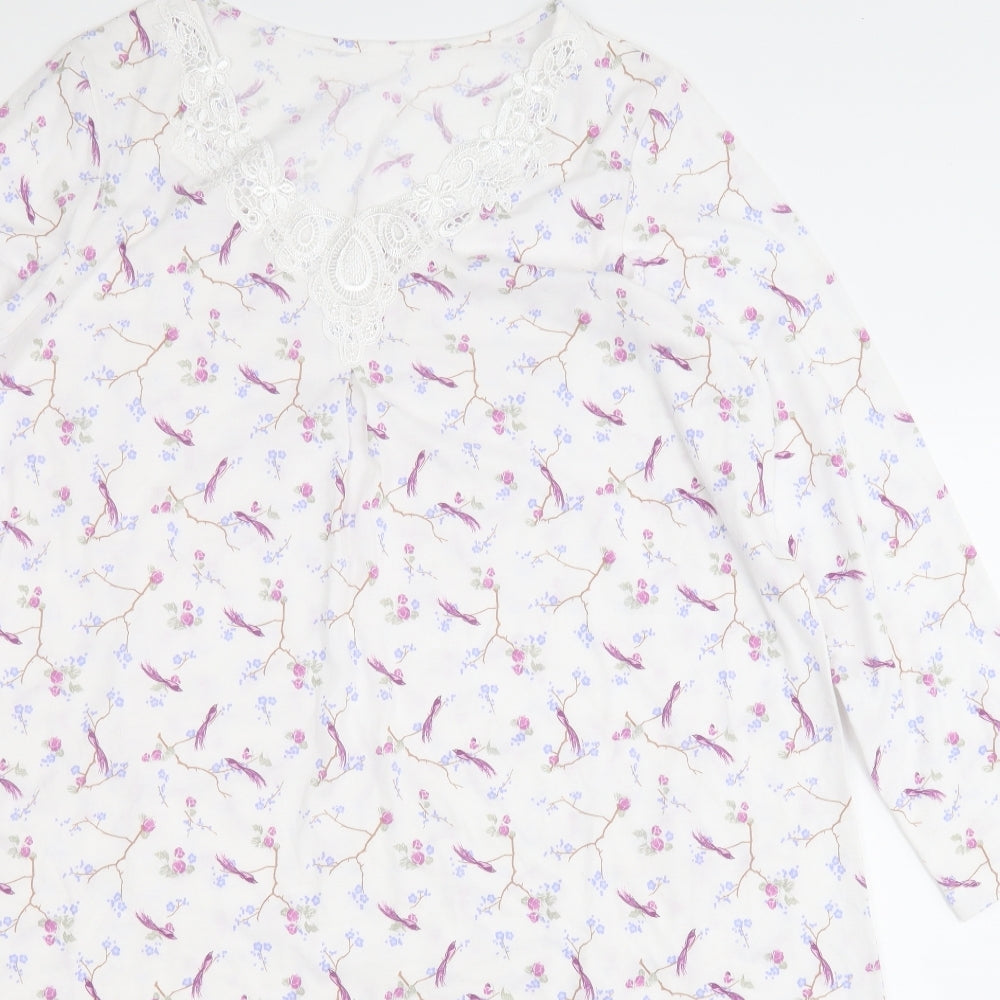 Dunnes Stores Womens White Floral Polyester T-Shirt Dress  Size 12  Round Neck