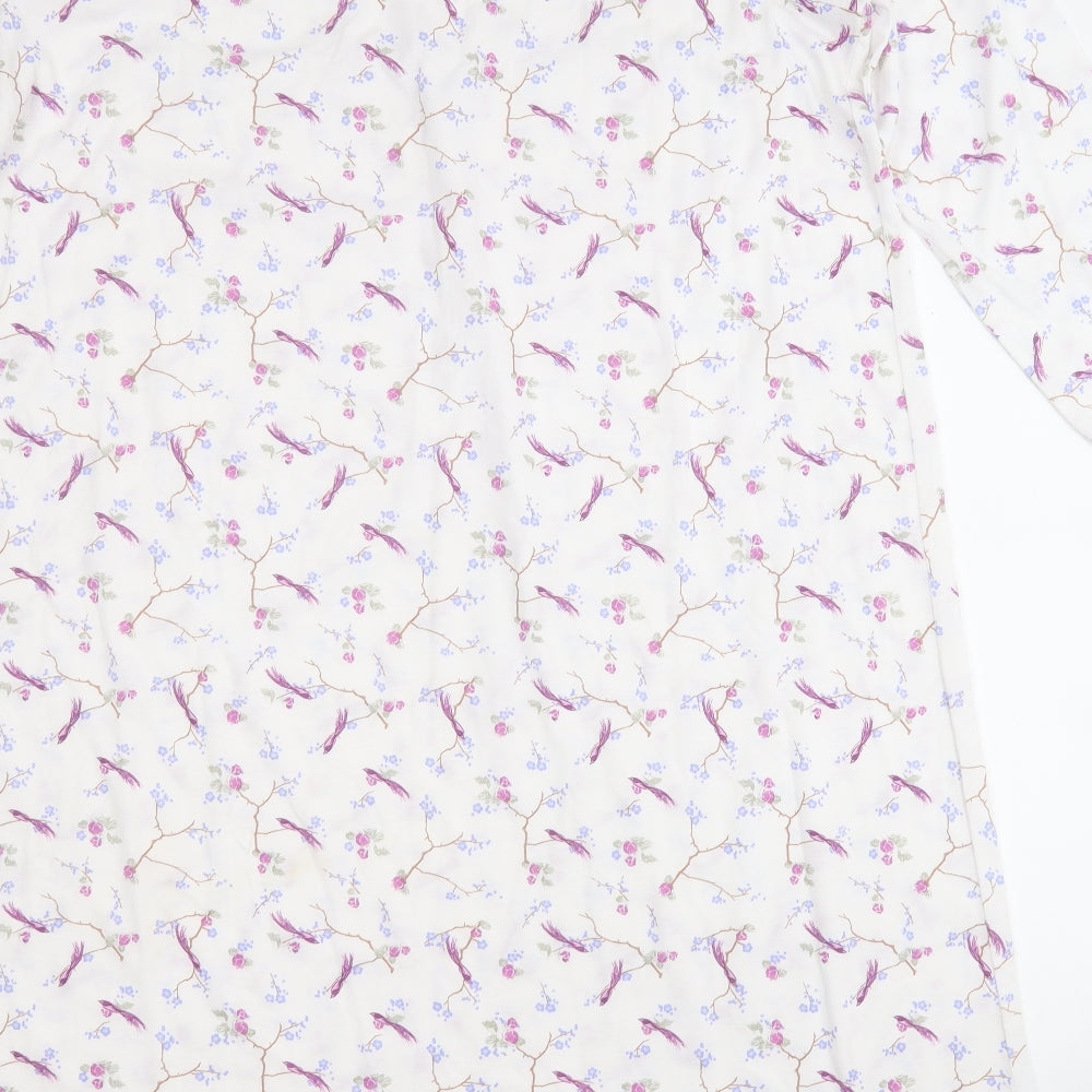 Dunnes Stores Womens White Floral Polyester T-Shirt Dress  Size 12  Round Neck