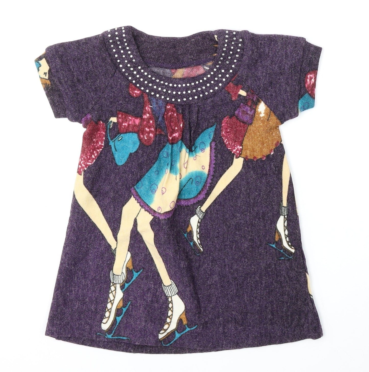 Preworn Girls Multicoloured Round Neck Geometric Cotton Pullover Jumper Size 2 Years