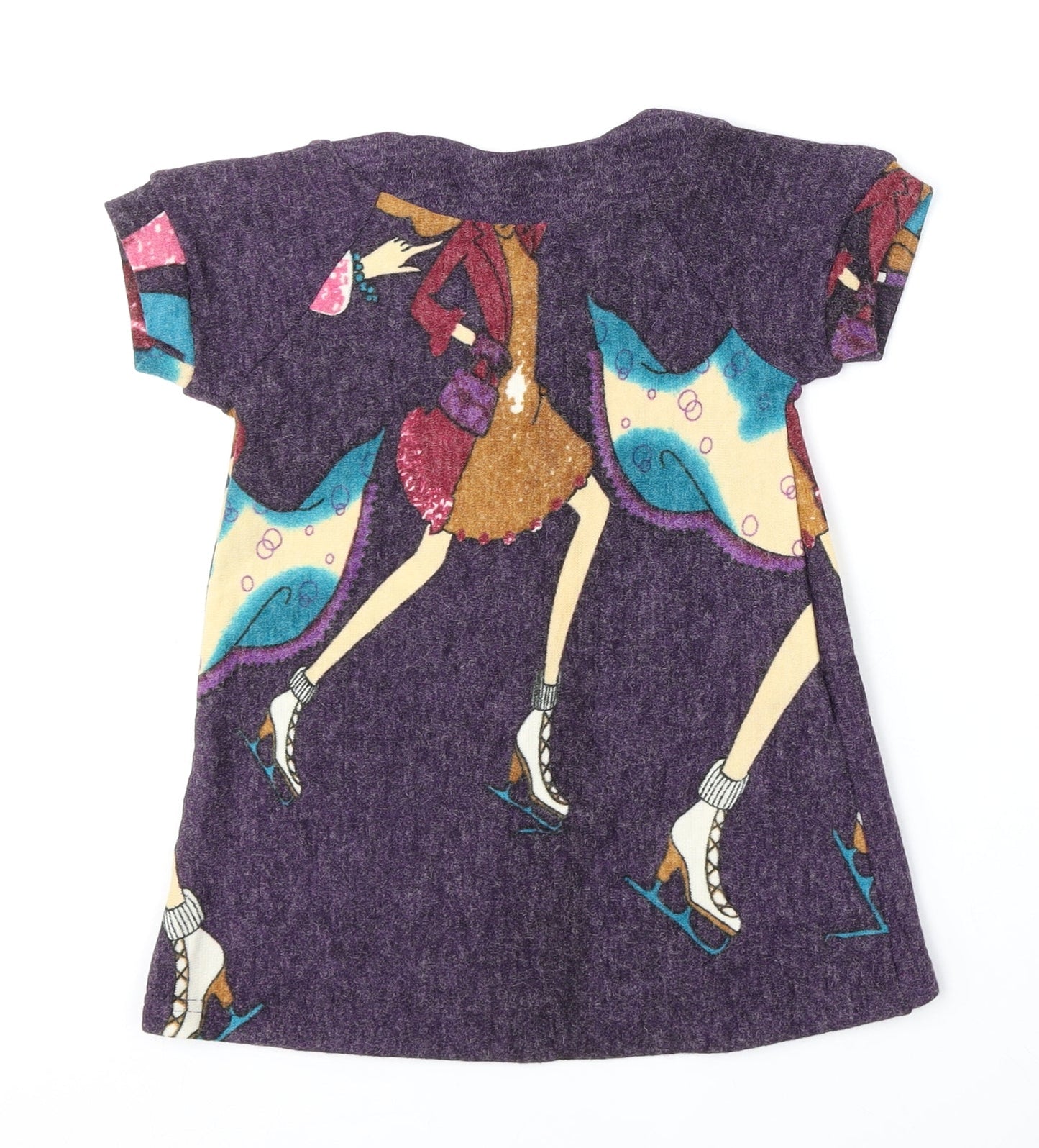 Preworn Girls Multicoloured Round Neck Geometric Cotton Pullover Jumper Size 2 Years