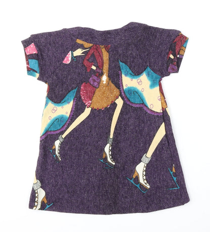 Preworn Girls Multicoloured Round Neck Geometric Cotton Pullover Jumper Size 2 Years