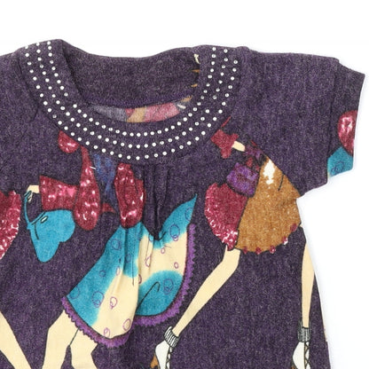 Preworn Girls Multicoloured Round Neck Geometric Cotton Pullover Jumper Size 2 Years