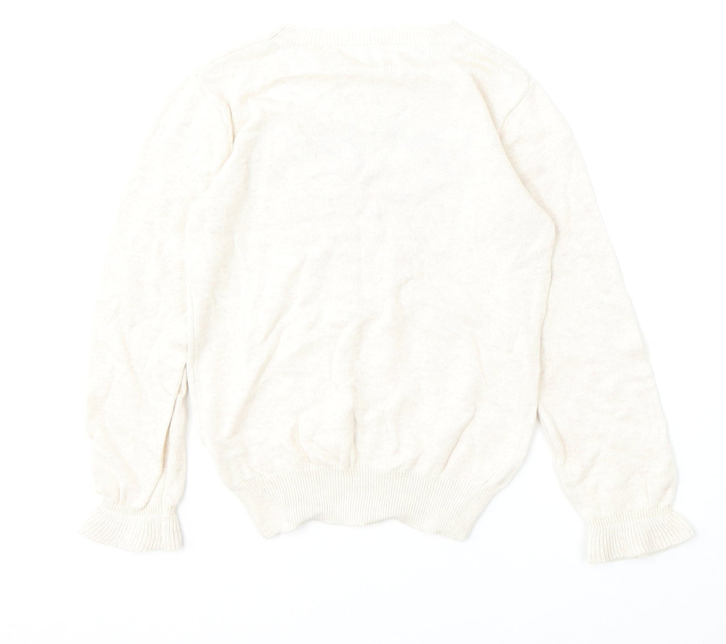Monoprix Girls Beige Round Neck  Cotton Pullover Jumper Size 8 Years   - Bonjour Love Heart