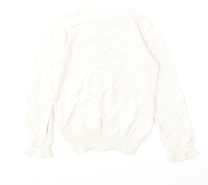 Monoprix Girls Beige Round Neck  Cotton Pullover Jumper Size 8 Years   - Bonjour Love Heart