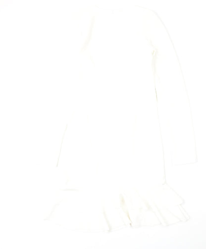 Boohoo Womens White  Polyester Fit & Flare  Size 8  Round Neck