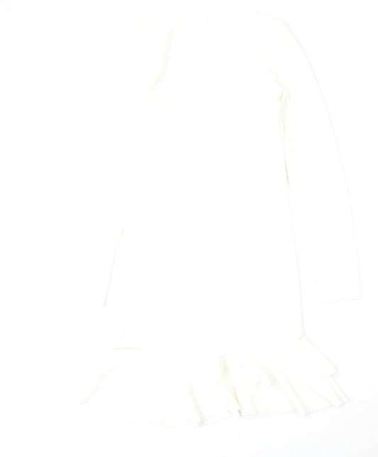 Boohoo Womens White  Polyester Fit & Flare  Size 8  Round Neck