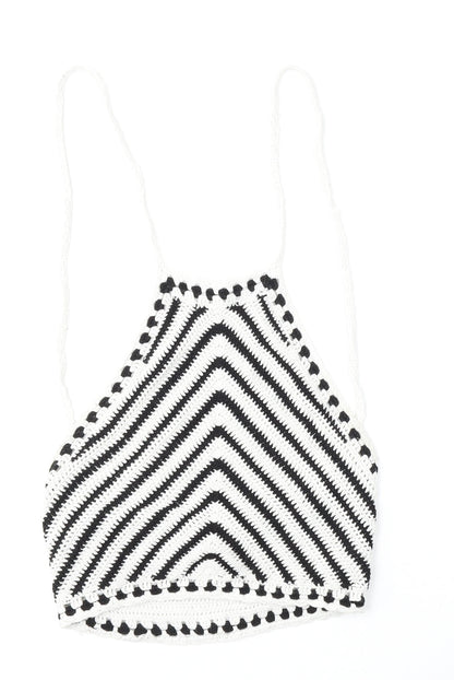 FOREVER 21 Womens Multicoloured Square Neck Striped Cotton Pullover Jumper Size S