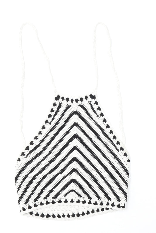 FOREVER 21 Womens Multicoloured Square Neck Striped Cotton Pullover Jumper Size S