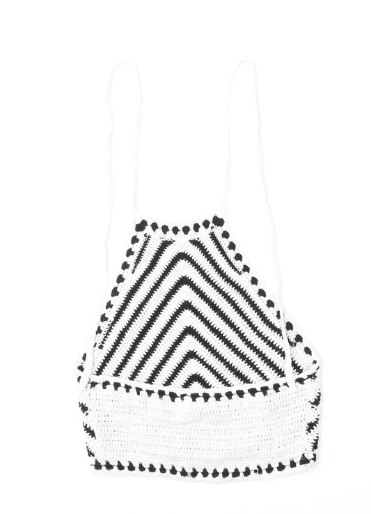 FOREVER 21 Womens Multicoloured Square Neck Striped Cotton Pullover Jumper Size S