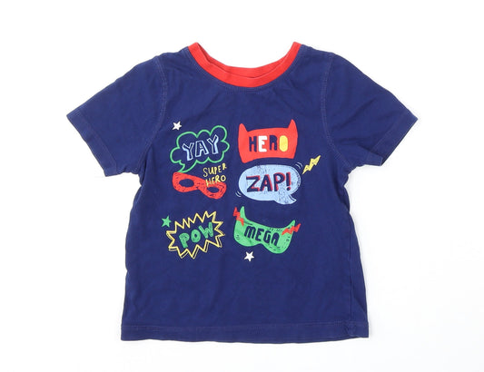 George Boys Blue  Cotton Basic T-Shirt Size 3-4 Years Round Neck
